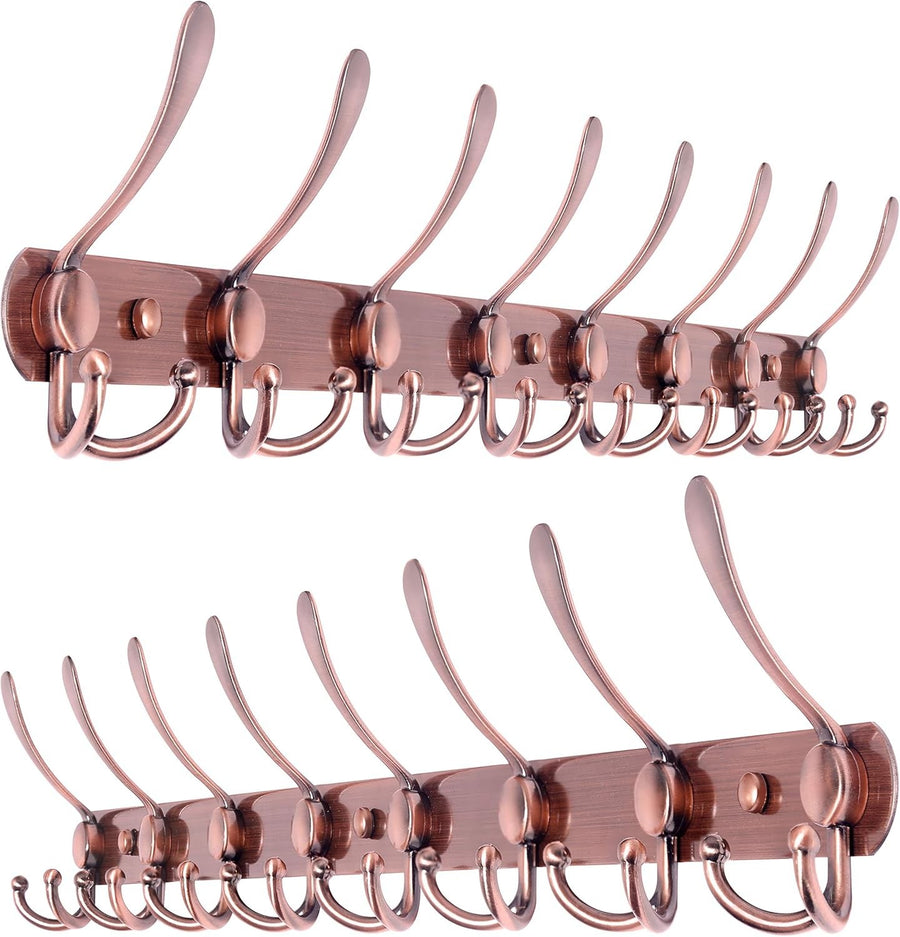 2 Pack 75cm Wall Mounted Coat Racks with 8 Hooks | Antique Copper Hook Rail