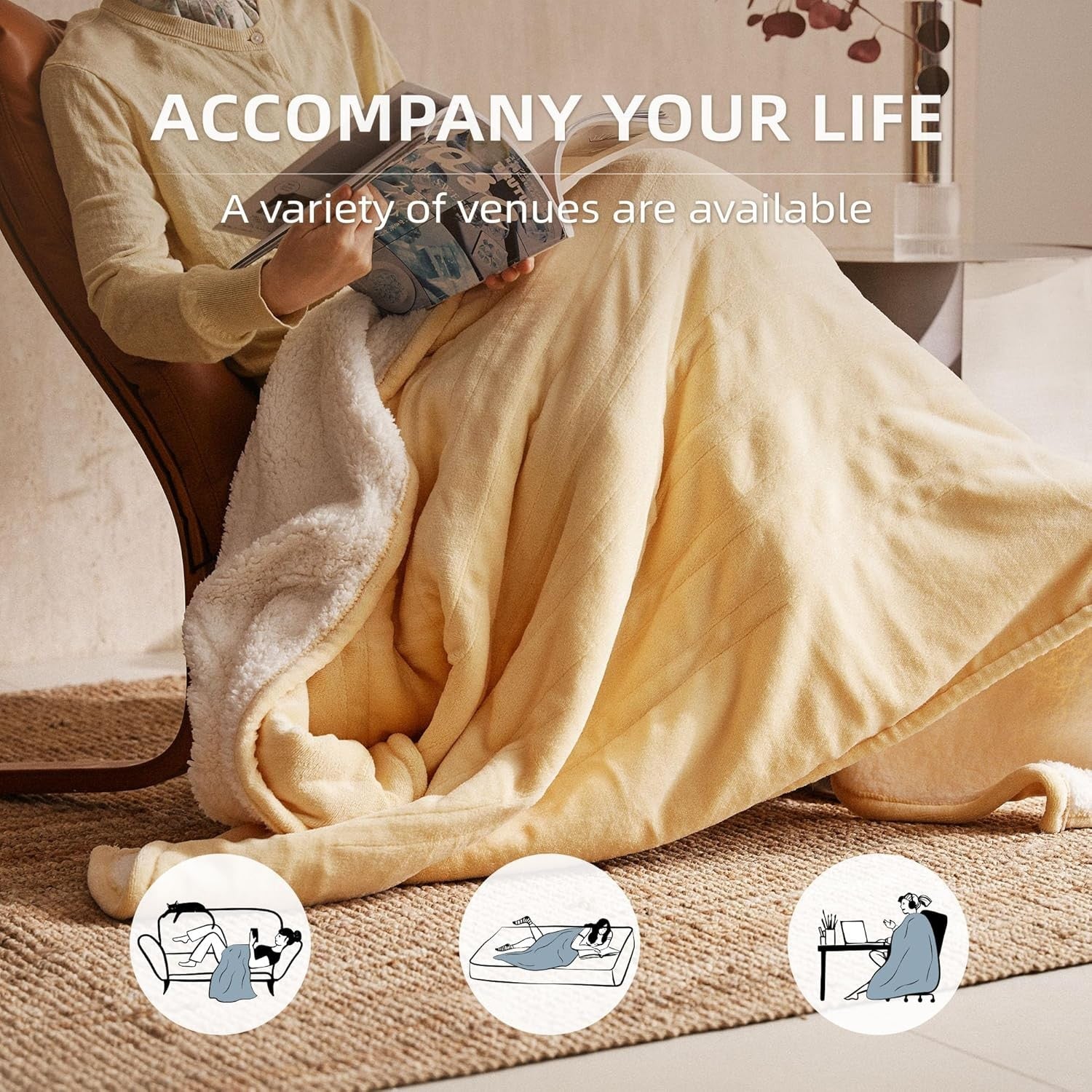 Electric Heated Throw Blanket 130x160cm 6 Heat Timer Washable Sofa Bed