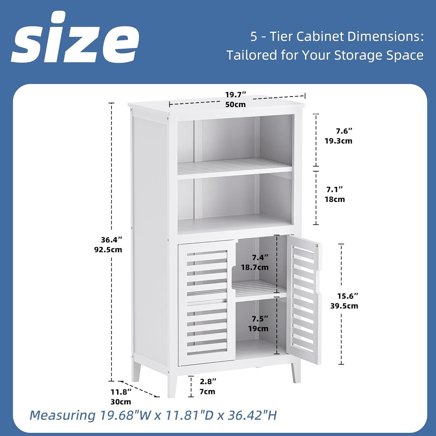 White Bamboo Storage Cabinet with Shutter Doors Adjustable Shelves
