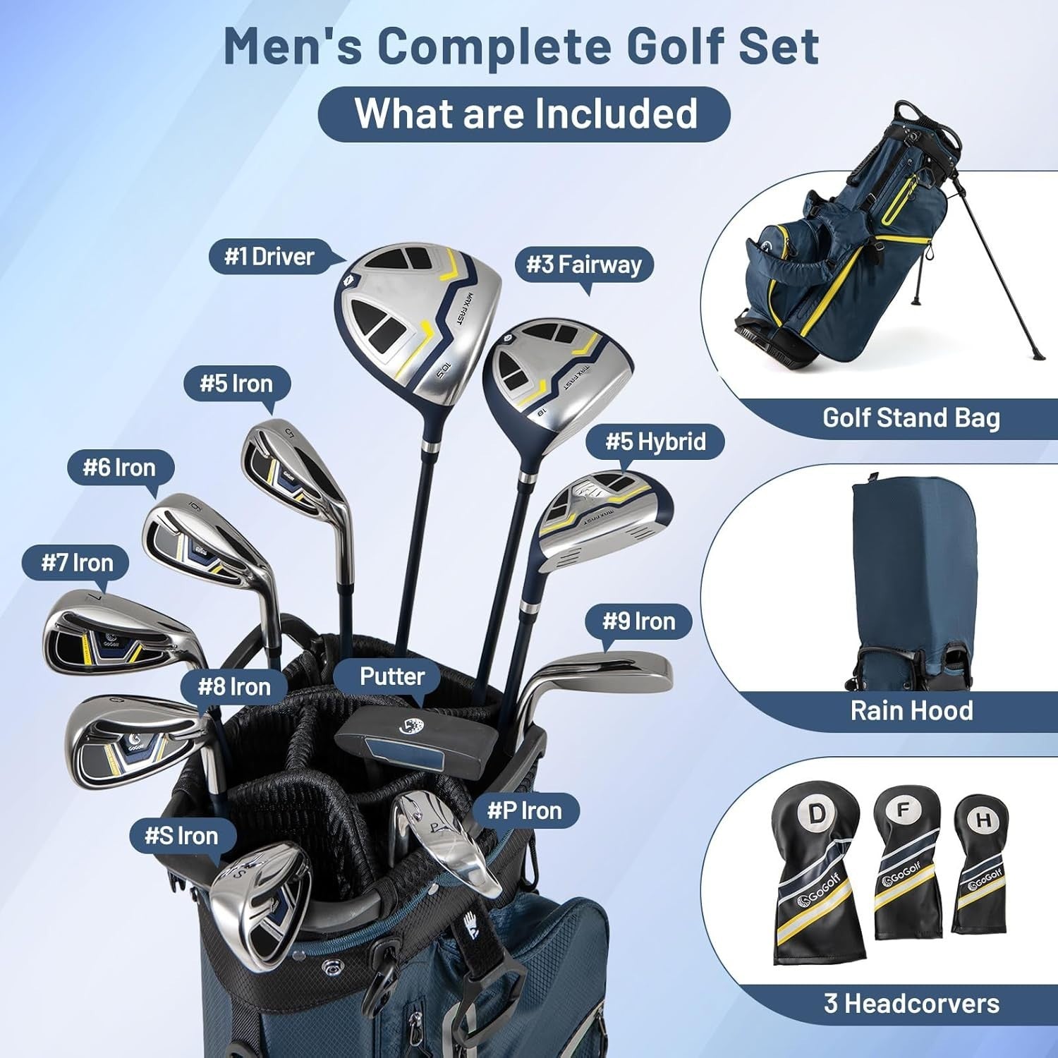 Mens Right Hand Golf Club Set 12pc Driver Fairway Hybrid Irons Bag