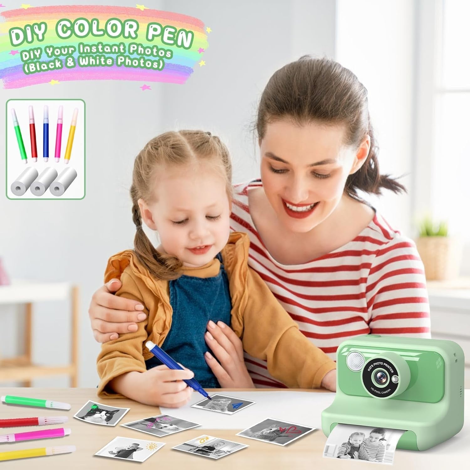 Kids Instant Print Camera 1080P HD 32GB Card Photo Paper Toy Gift
