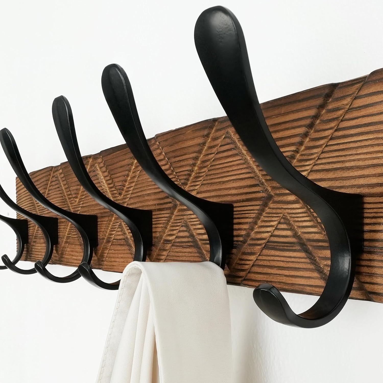 Antique Wall Coat Rack Set | 2x 6 Hook Wooden Hanger Racks Brown & Black