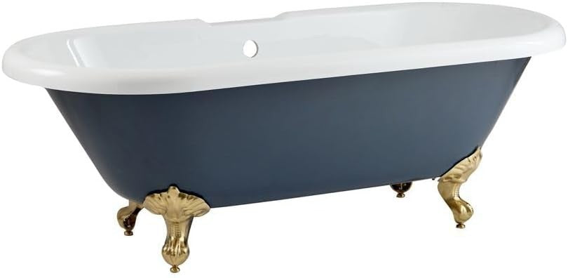1795x785mm Double Ended Freestanding Bath Stone Grey Acrylic with Brass Feet