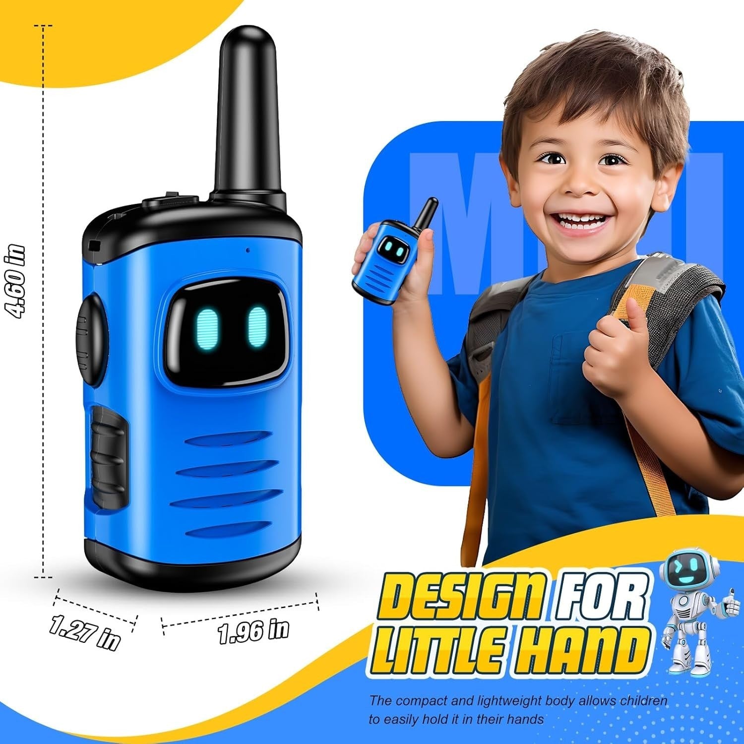 Kids Walkie Talkies Lightweight Robot Toy Long Range Gift 2 PCS Blue