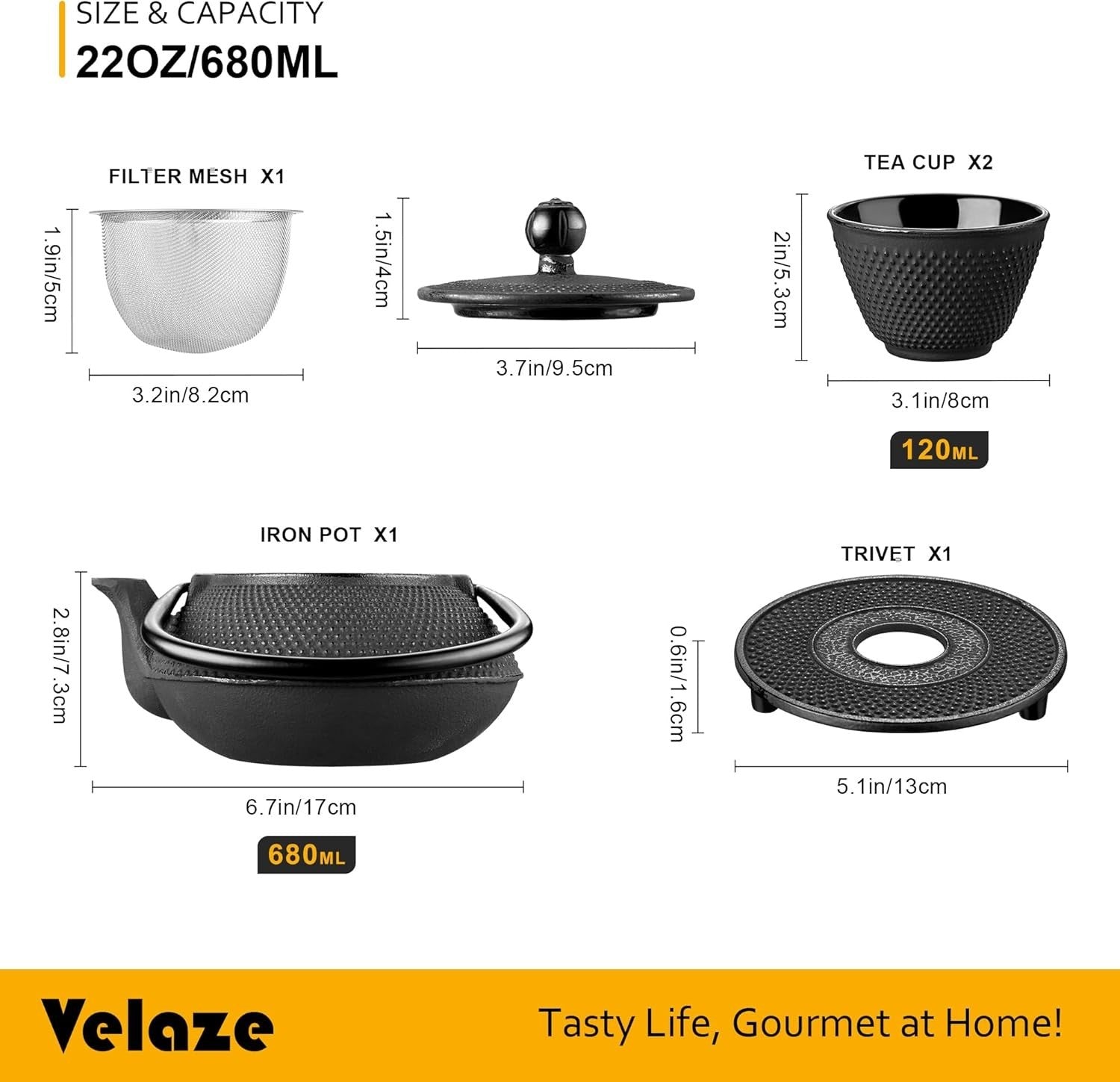 Cast Iron Japanese Teapot Set 700ml Tea Kettle Infuser Cups Tray