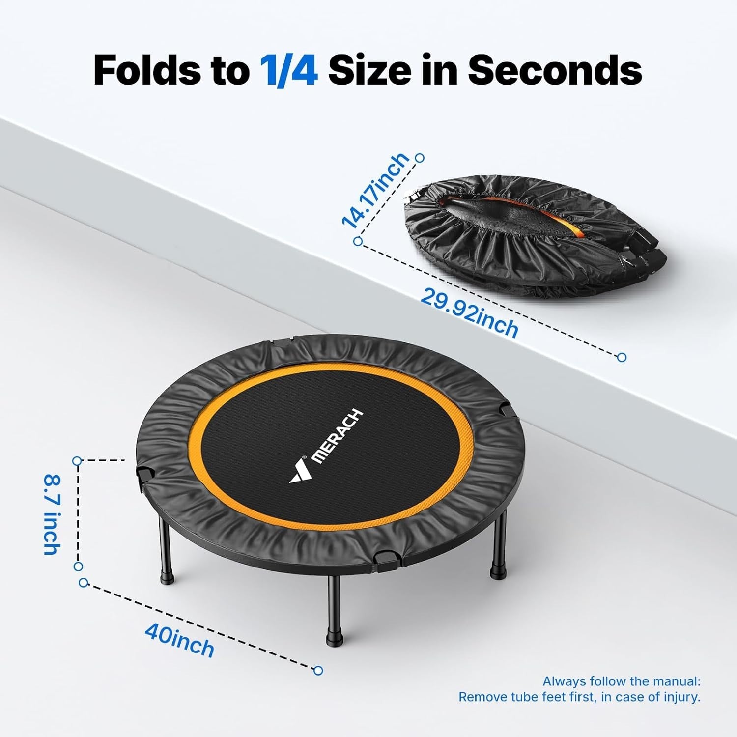 40” Silent Fitness Rebounder Foldable Indoor Exercise Trampoline 330lb