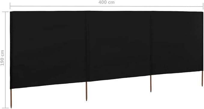 Black 3-Panel Wind Screen 400x160cm Outdoor Garden Camping Privacy Divider