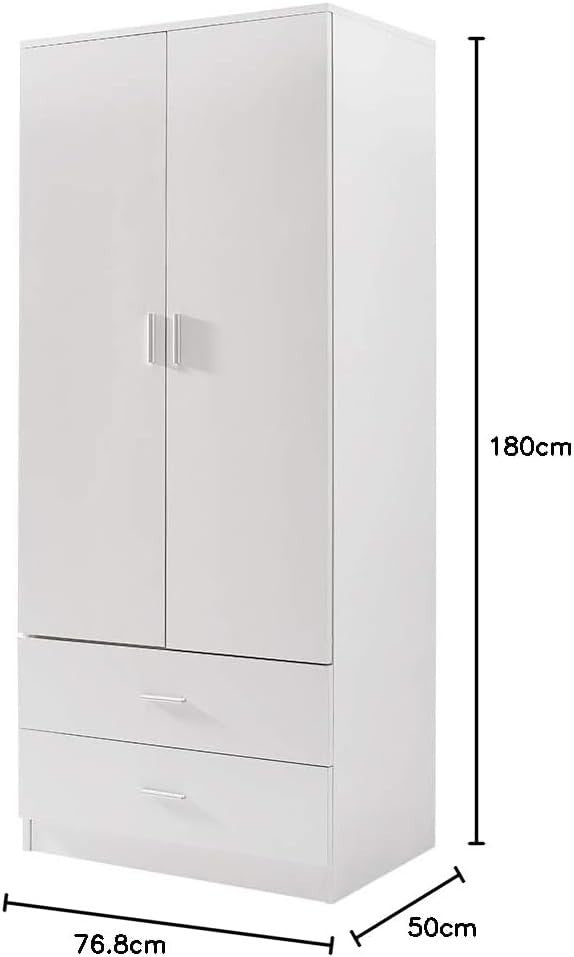Tall 2-Door Wardrobe with Drawers & Hanging Rail Bedroom Storage Unit