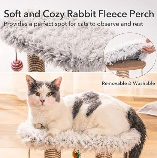 Wooden Cat Scratching Post Tower with Sisal Perch Toys for Indoor Cats