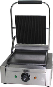 Commercial Panini Press Grill 1.8KW Stainless Steel Ribbed Contact Grill