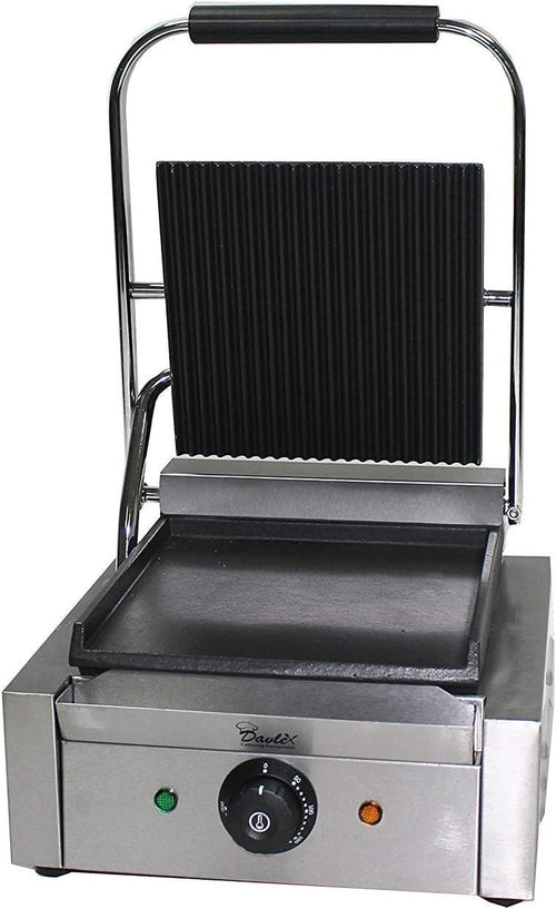 Commercial Panini Press Grill 1.8KW Stainless Steel Ribbed Contact Grill