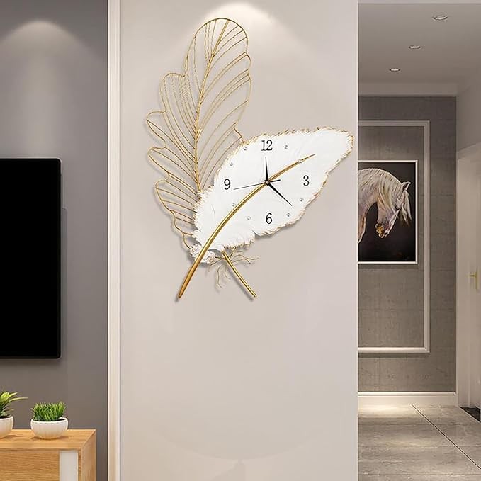 Luxury Feather Wall Clock Silent Modern Art Metal Design Large Decorative Clock