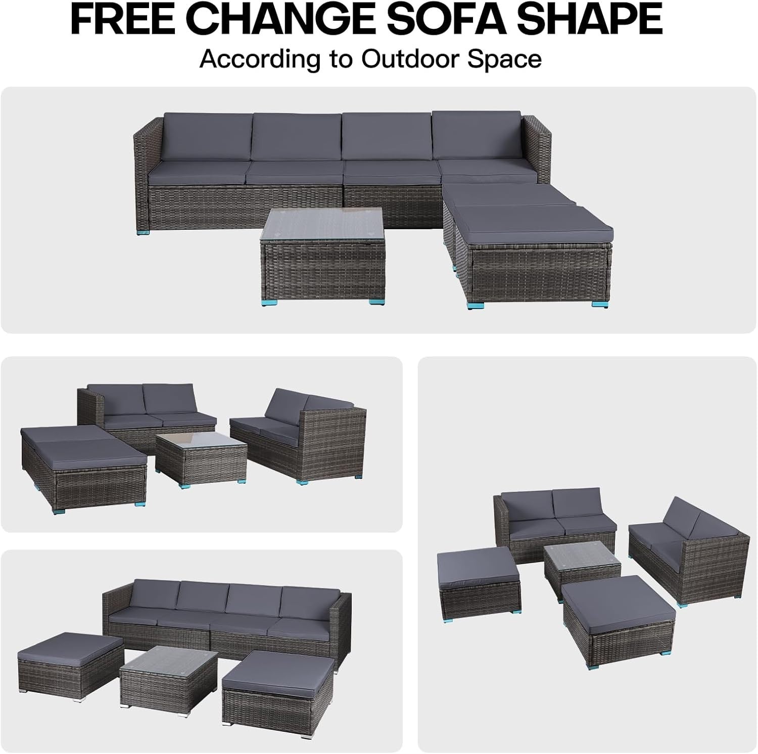 6 Seater Rattan Garden Sofa Set | Modular Patio Lounge with Cushions & Table