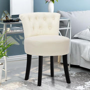 Beige High-Back Linen Vanity Chair with Solid Wood Legs for Dressing Table