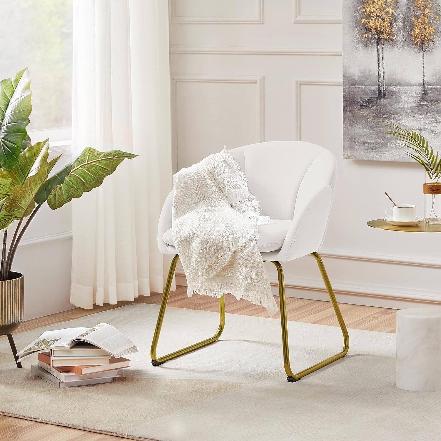 Velvet Tub Chair Accent Armchair Gold Legs White