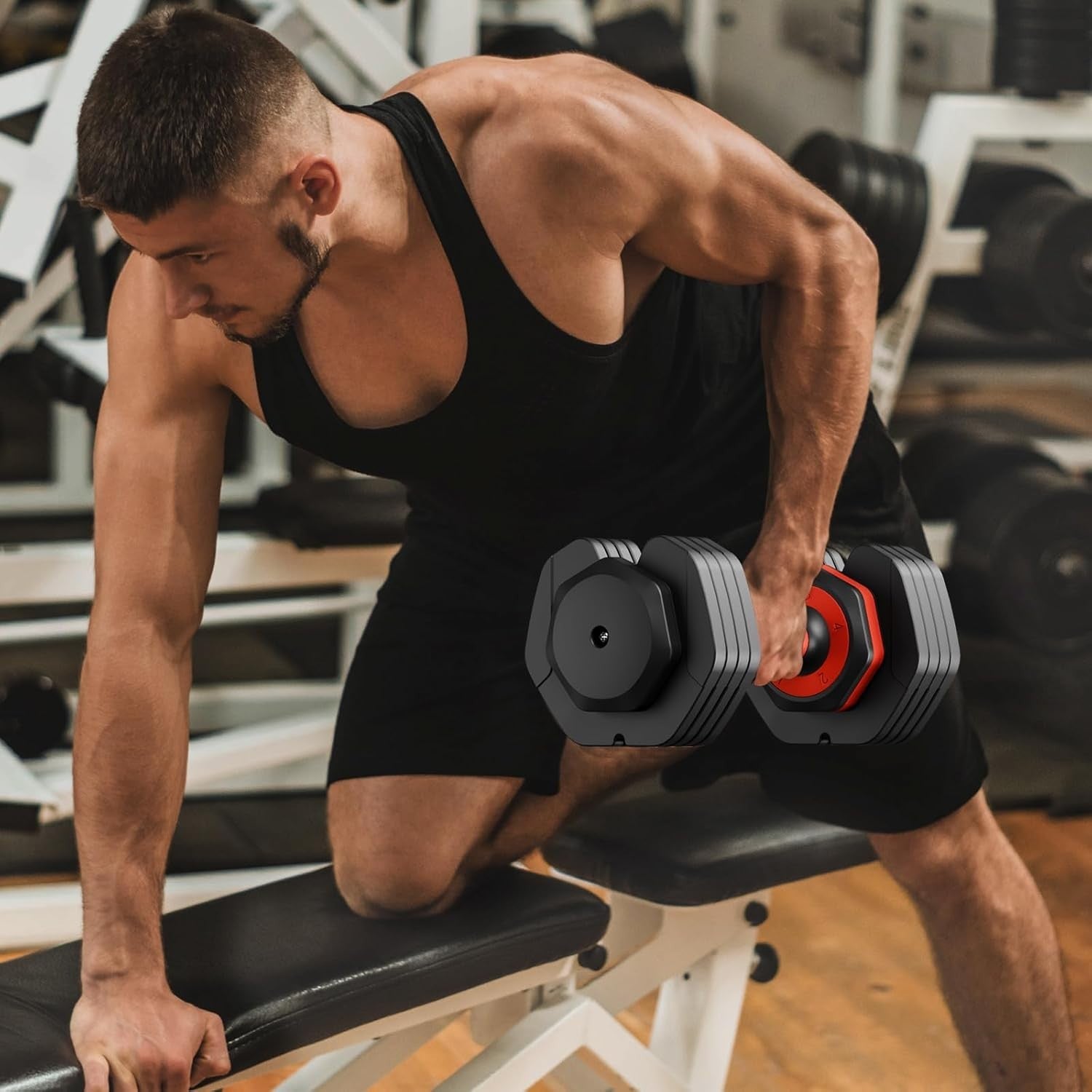 11kg Adjustable Dumbbell Pair 5-in-1 One-Hand Dial Safety Lock Home Gym