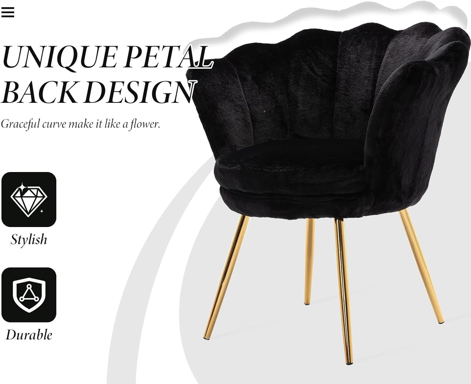 Black Velvet Lounge Chair Gold Legs | Petal Back Armchair for Bedroom