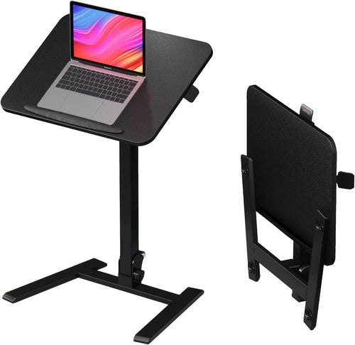 Black Mobile Folding Sit Stand Desk Height Adjustable Laptop Table on Wheels
