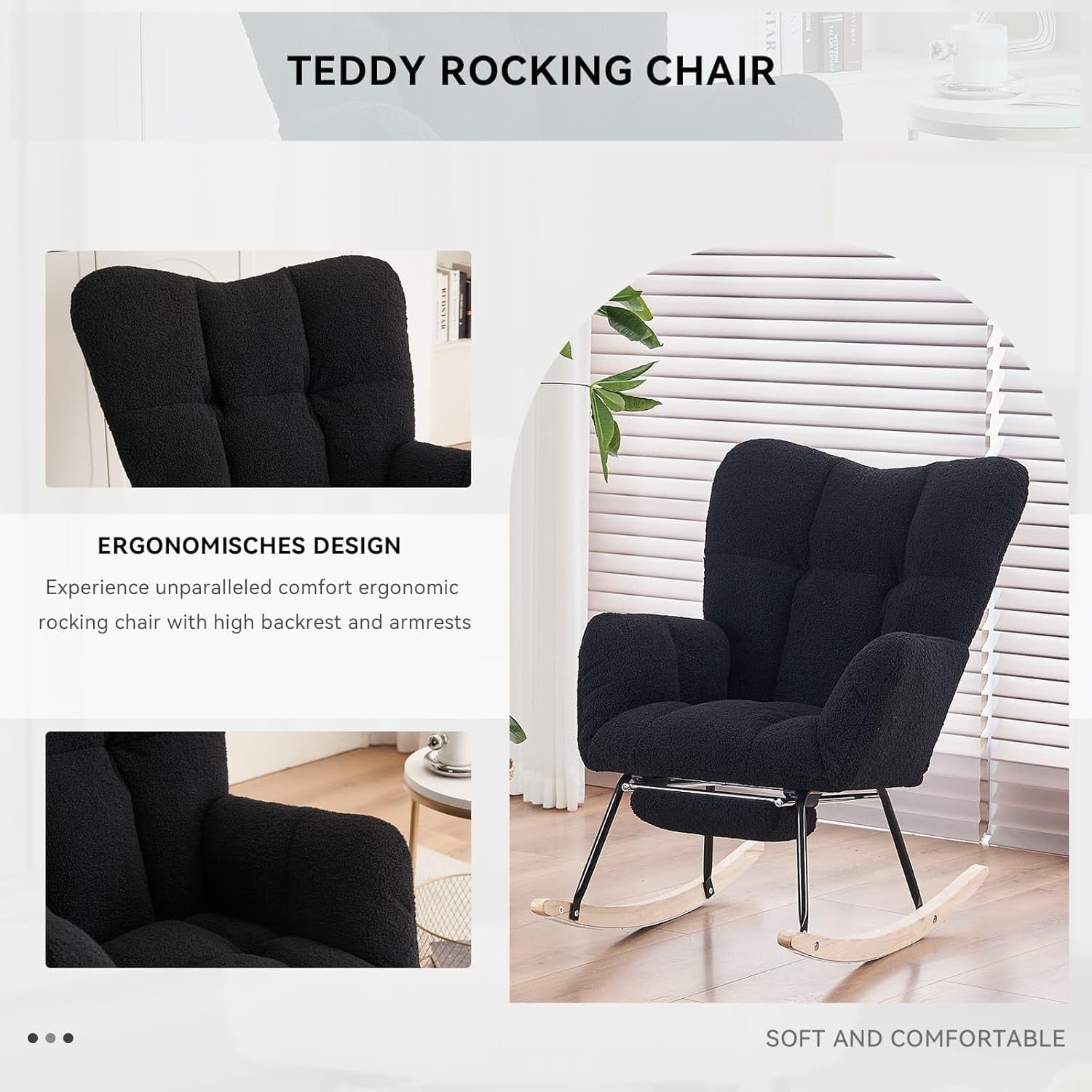 Ergonomic Nursing Rocking Chair with Footstool, Cozy High Back Armchair