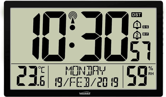 XXL Jumbo Silent Wall Clock Radio Controlled Temperature Humidity Display