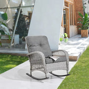 Grey Wicker Garden Rocking Chair with Cushions Indoor Outdoor Patio Seat