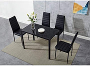 Modern Black Glass 120x80cm Dining Table Set with 4 Faux Leather Chairs