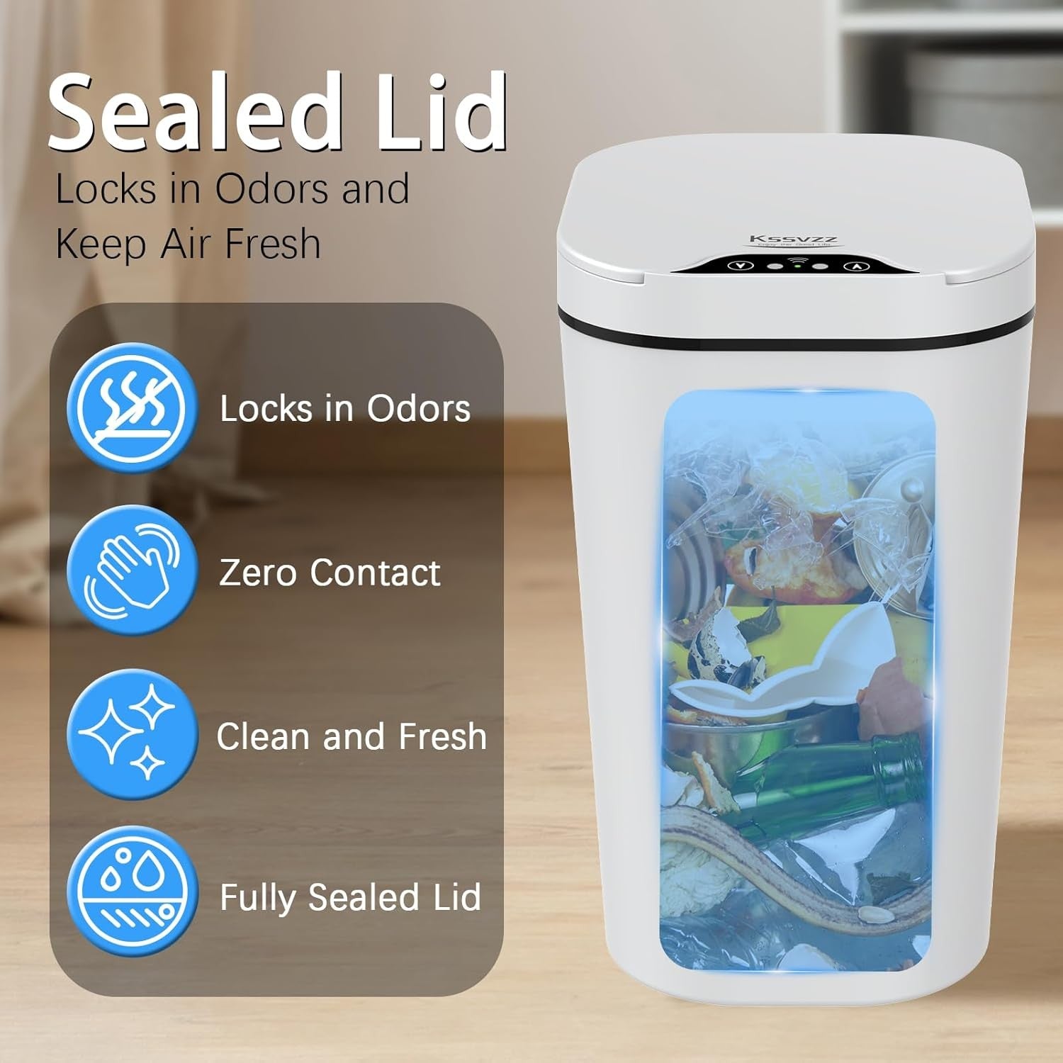 2 Pack 10L Touchless Bathroom Sensor Bins Slim Waterproof White