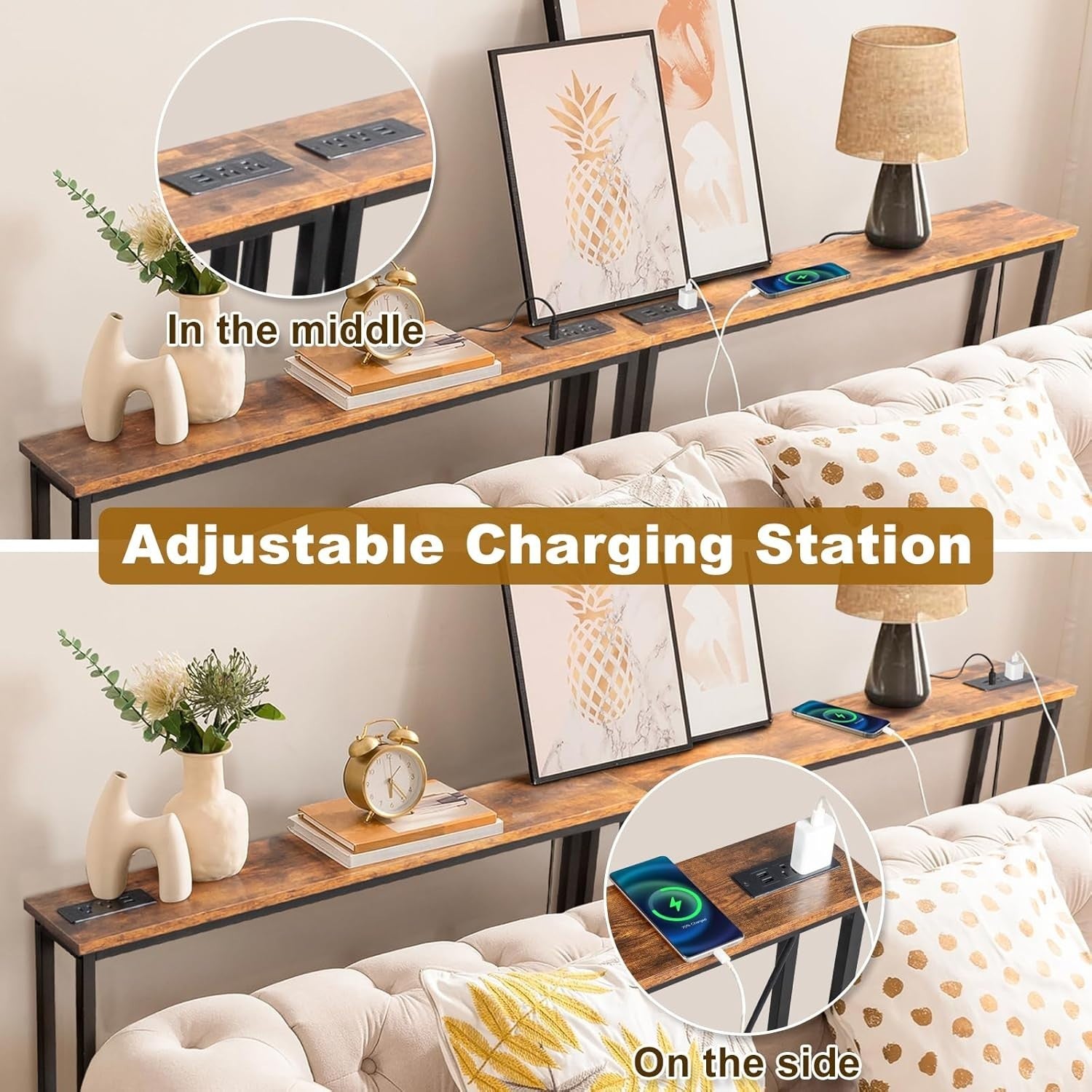 Slim Console Table with Power Outlets & USB Ports, Space-Saving Hallway