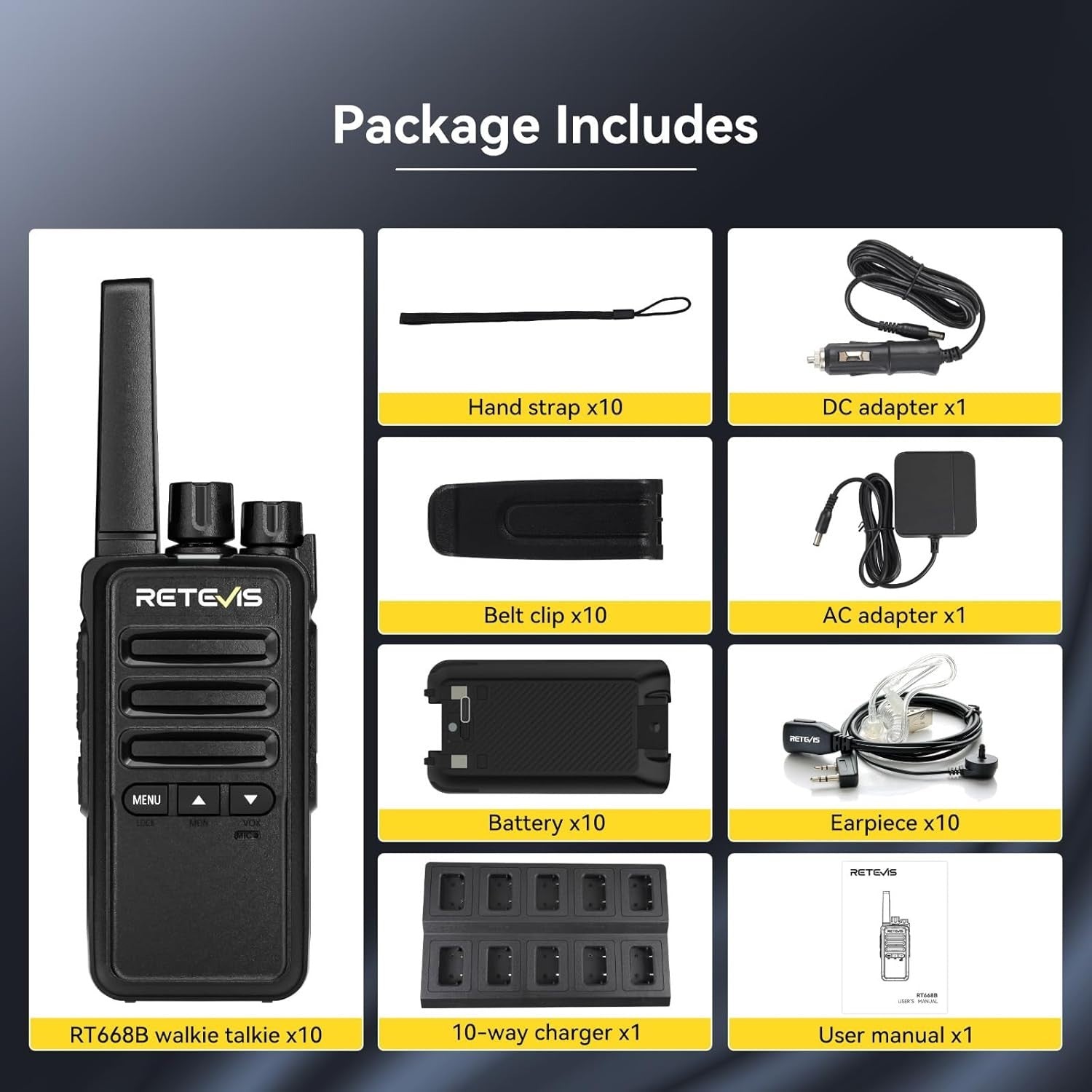 Professional Walkie Talkies 10 Pack PMR446 USB-C 2 Way Radios Charger