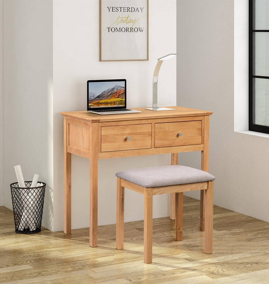 Solid Oak Wood Dressing Table Desk Console Vanity 2 Drawers Light Modern