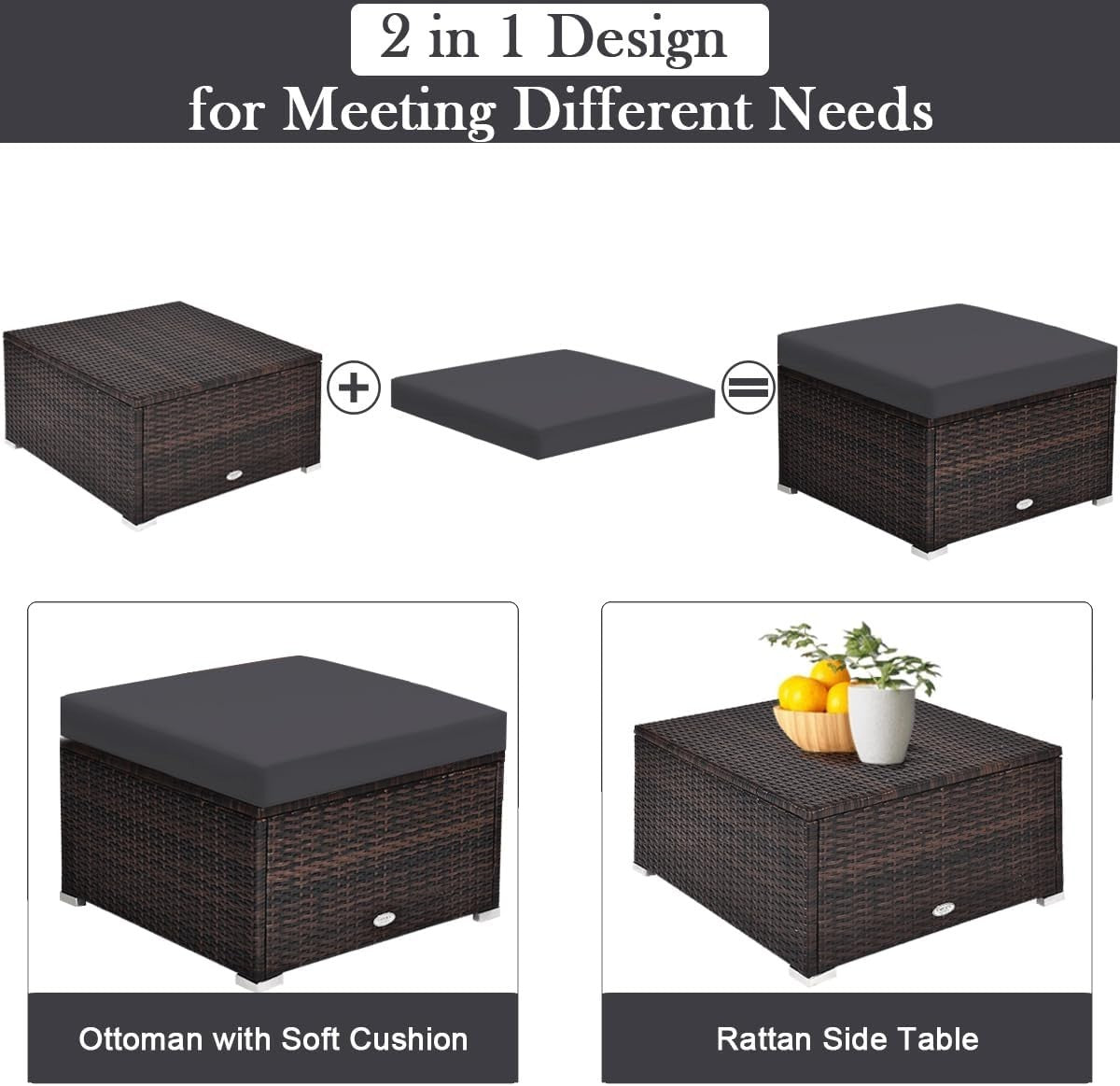4PC Outdoor Rattan Sofa Set Grey Cushioned Garden Lounge Table Modular