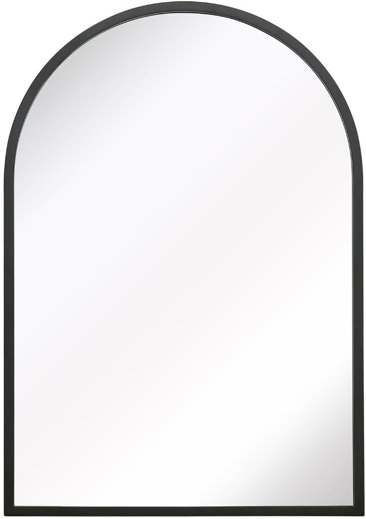 Large Black Metal Arched Wall Mirror 100x70 cm, Stylish & Durable