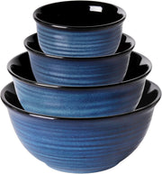 4 Pcs Blue Ceramic Mixing Bowls Microwave Oven Safe Nesting Set