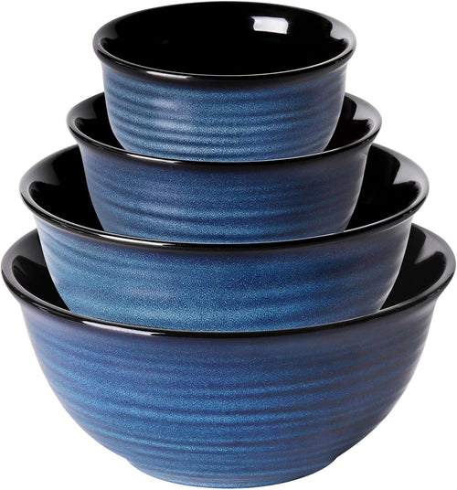 4 Pcs Blue Ceramic Mixing Bowls Microwave Oven Safe Nesting Set