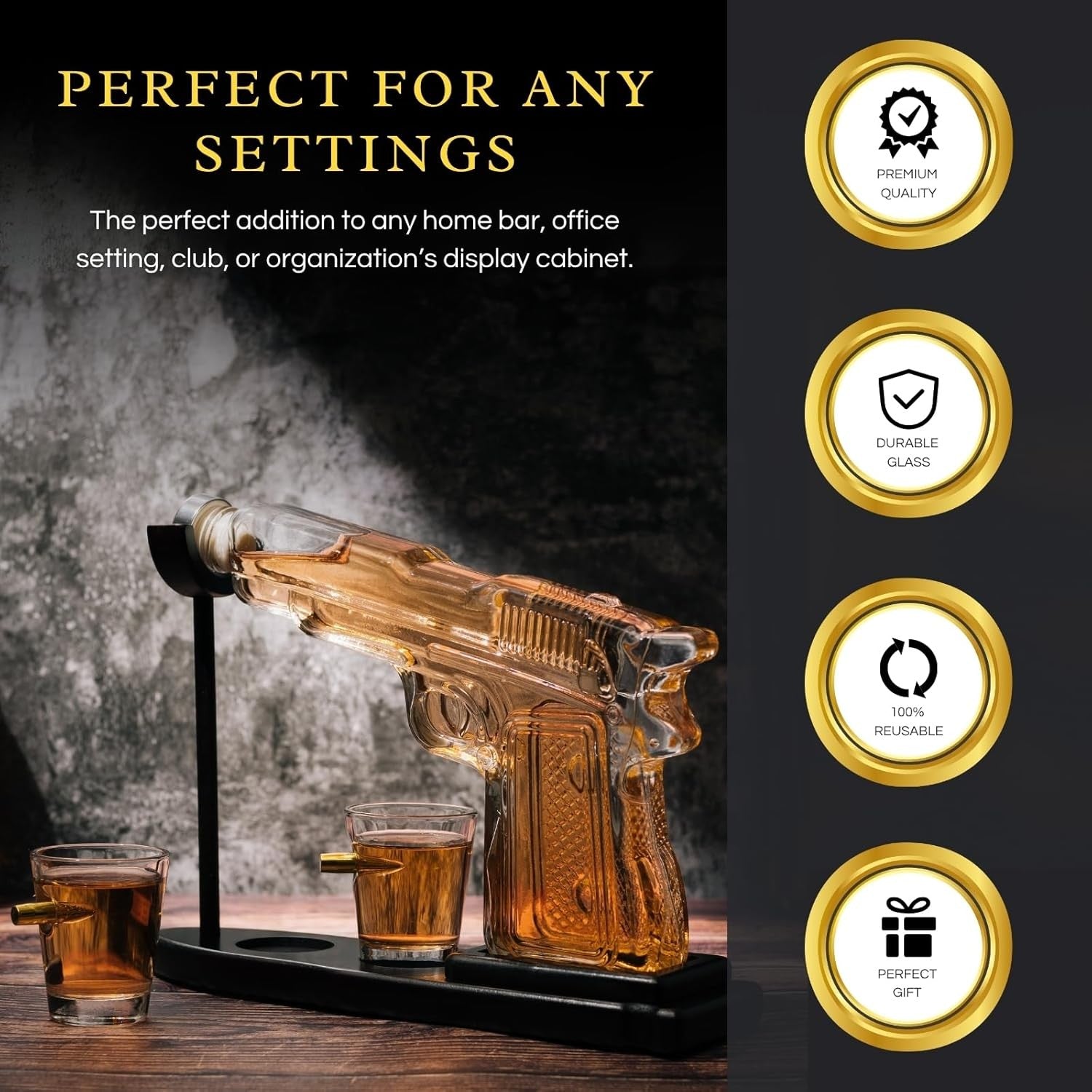 Pistol Whiskey Decanter Set with Bullet Shot Glasses Gun Liquor Dispenser Gift