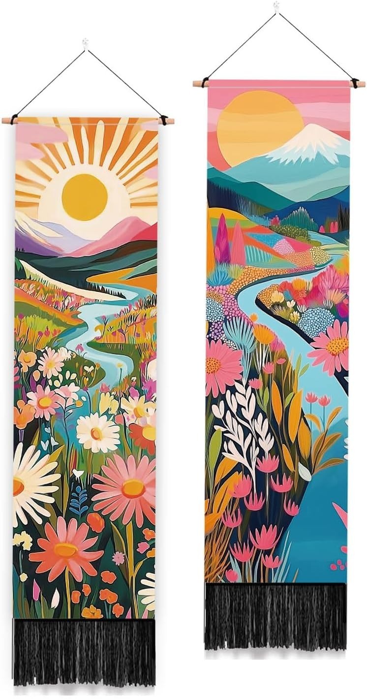 2-Pack Boho Abstract Landscape Tapestry 52"x13" Vertical Wall Decor