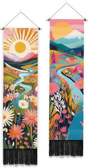 2-Pack Boho Abstract Landscape Tapestry 52"x13" Vertical Wall Decor