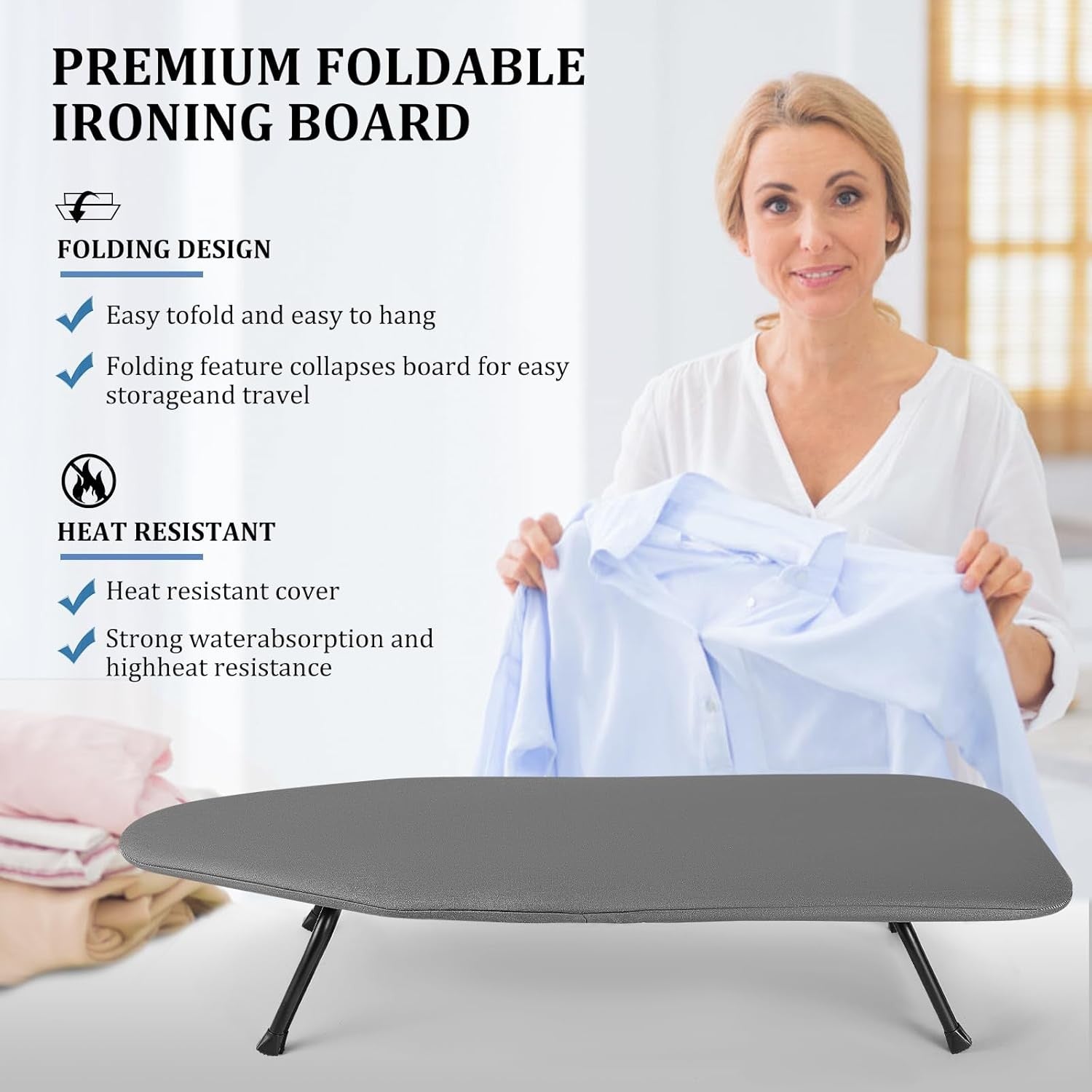 Compact Folding Ironing Board Tabletop Non Slip Legs with Storage Hook 81x31cm