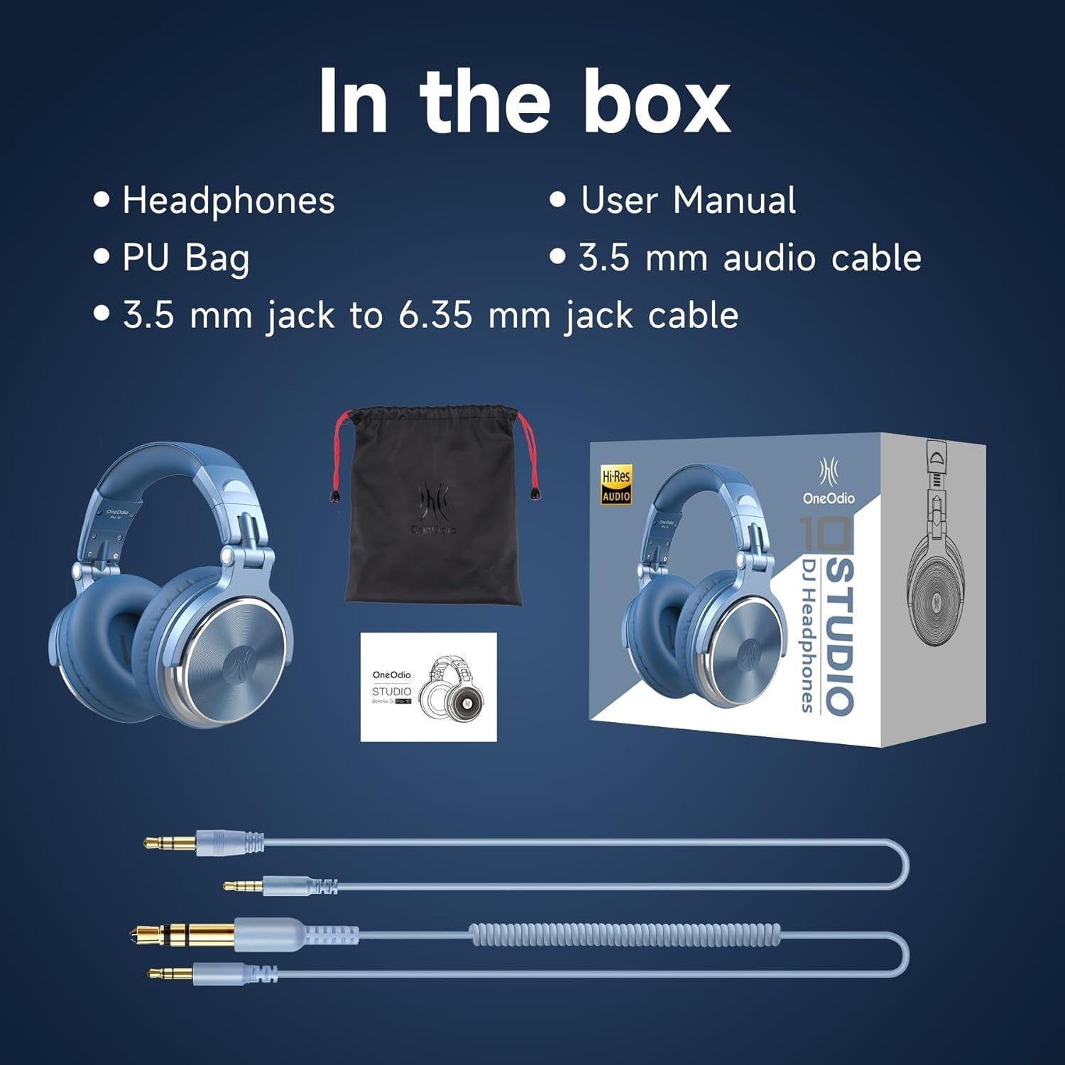 Professional Over Ear DJ Headphones 50mm Hi-Fi Drivers Wired Studio Blue