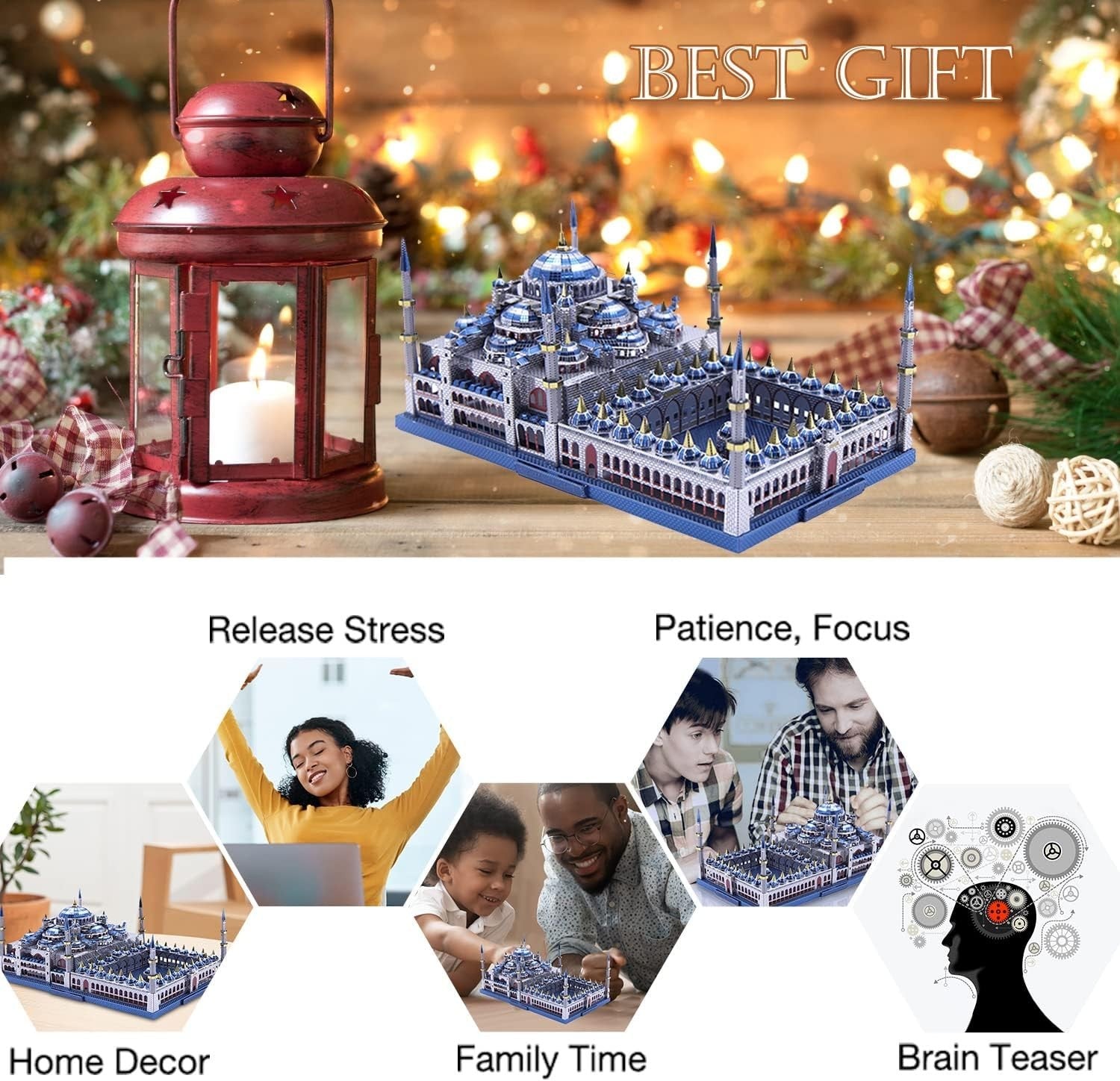 3D Metal Puzzle Mosque Model, DIY Brain Teaser, 229 pcs, Ages 2+