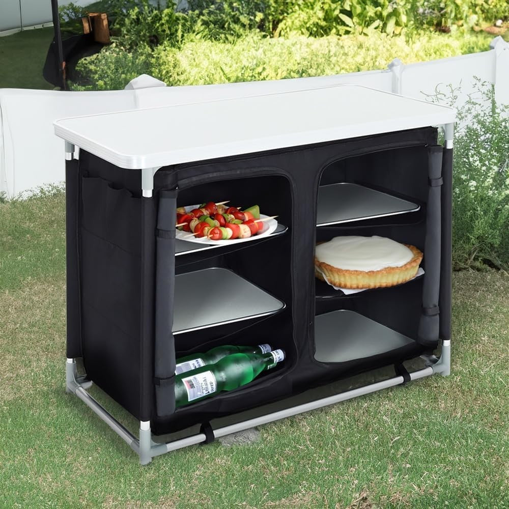 Portable Camping Kitchen Cupboard with 6 Shelves, Foldable Outdoor Storage