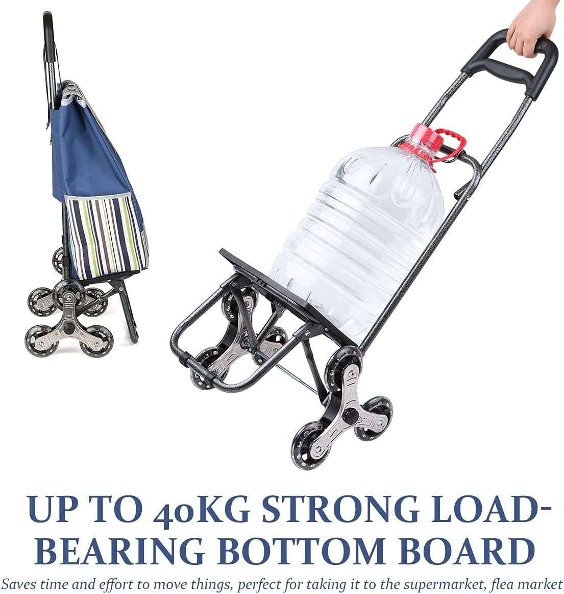 Stair Climber Grocery Cart Lightweight Metal Frame w/ Oxford Bag & PU Wheels