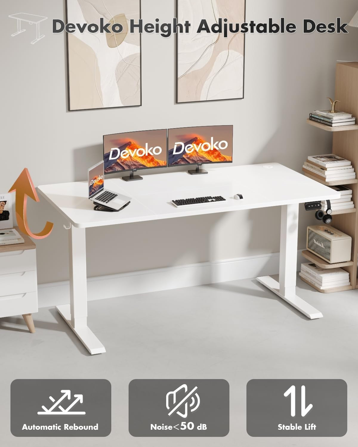 Electric Standing Desk 180x80cm Adjustable Height Table with Memory White