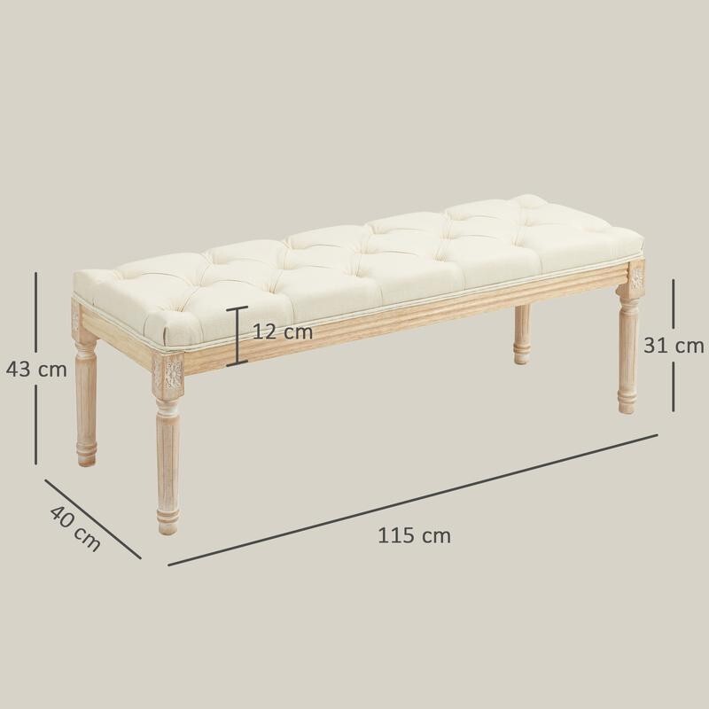 Tufted Cream End of Bed Bench Seat – Vintage Hallway Window Ottoman 115cm