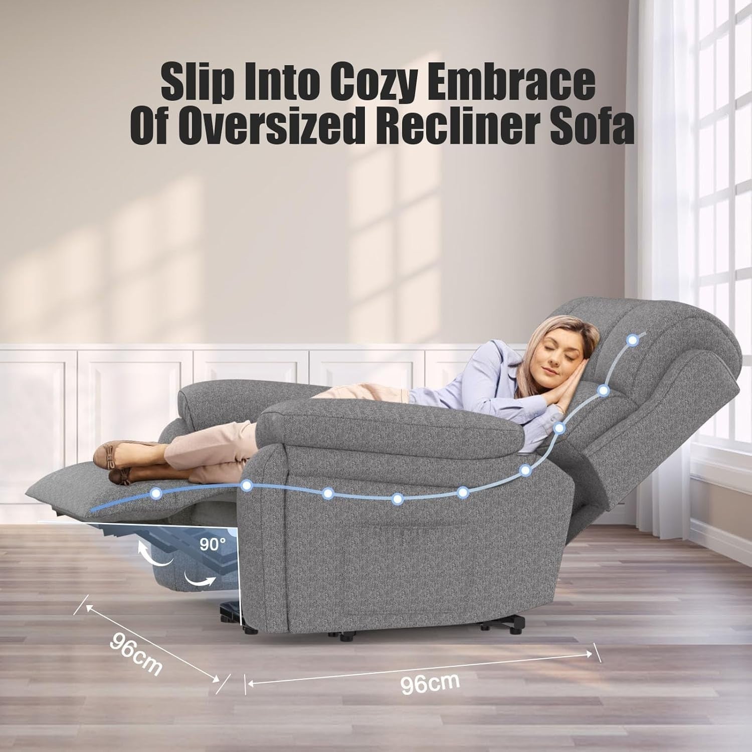Power Lift Recliner Chair Oversized Massage Heat USB Type-C Footrest Dark Grey