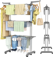 4 Tier Clothes Airer Folding Drying Rack With Wheels Stainless Steel