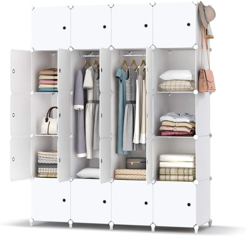 20 Cube Portable Wardrobe Closet White Modular Storage Cabinet with Rails
