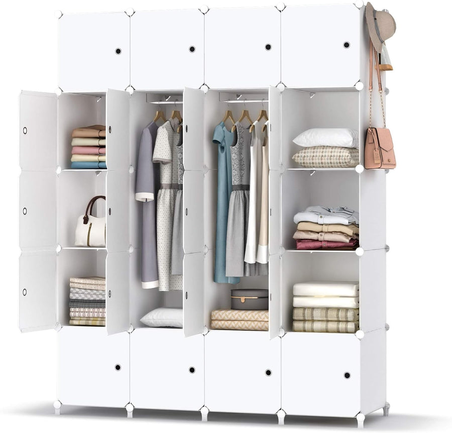 20 Cube Portable Wardrobe Closet White Modular Storage Cabinet with Rails
