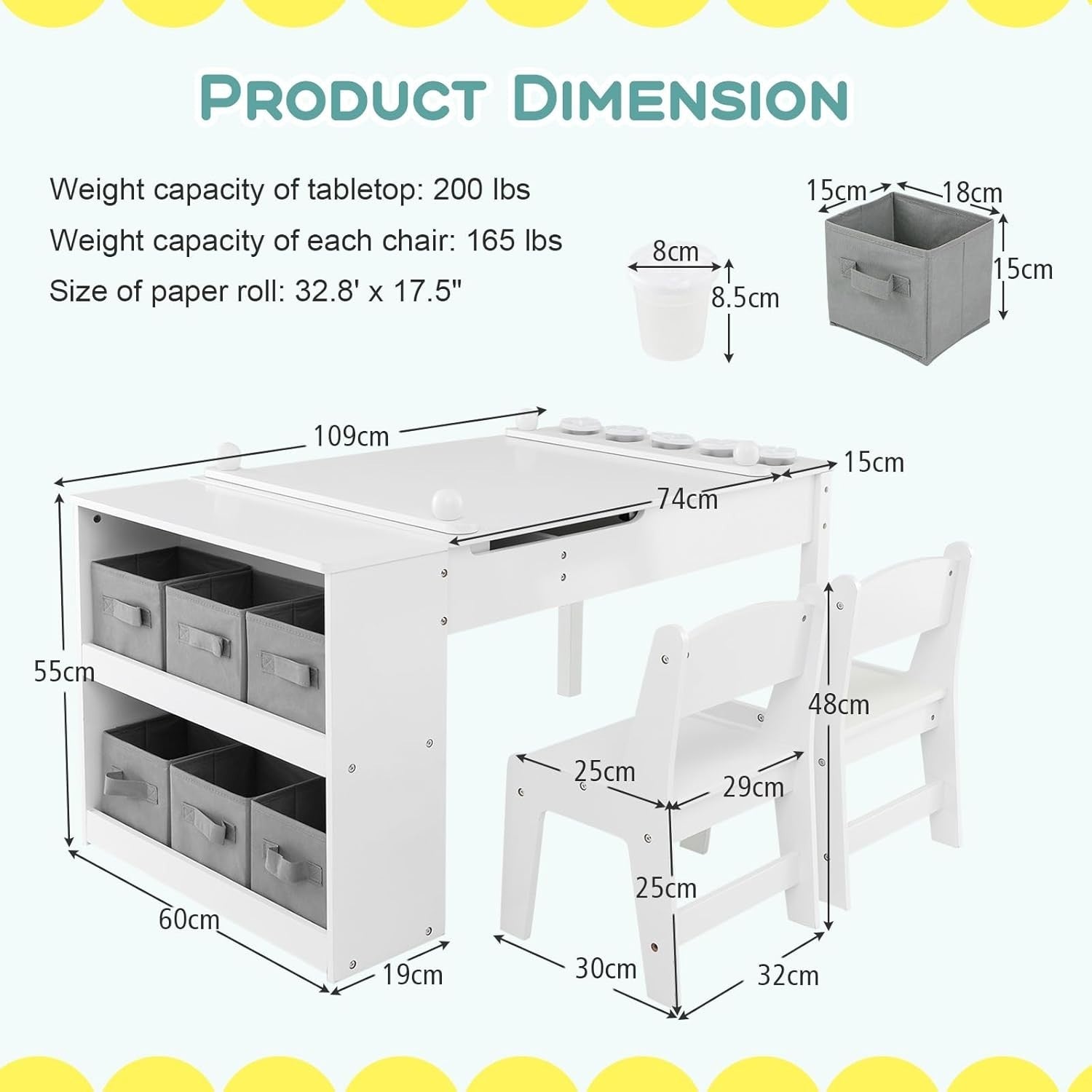 Kids 2-in-1 Art Table & Chair Set with Storage Bins & Paper Roll, White