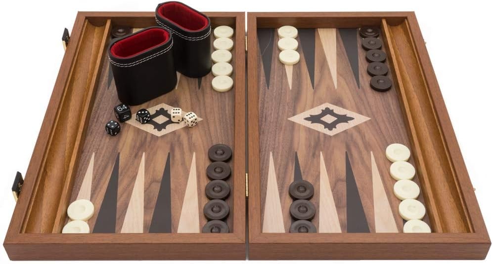 Compact Wooden Backgammon Set Luxury Inlaid Board Game Travel Case
